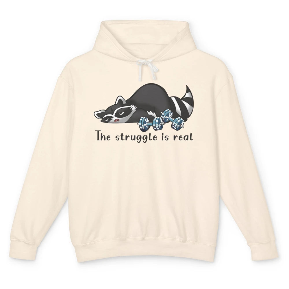 Funny Racoon Workout Struggle Trashed Racoon Panda Lovers Unisex Lightweight Hoodie