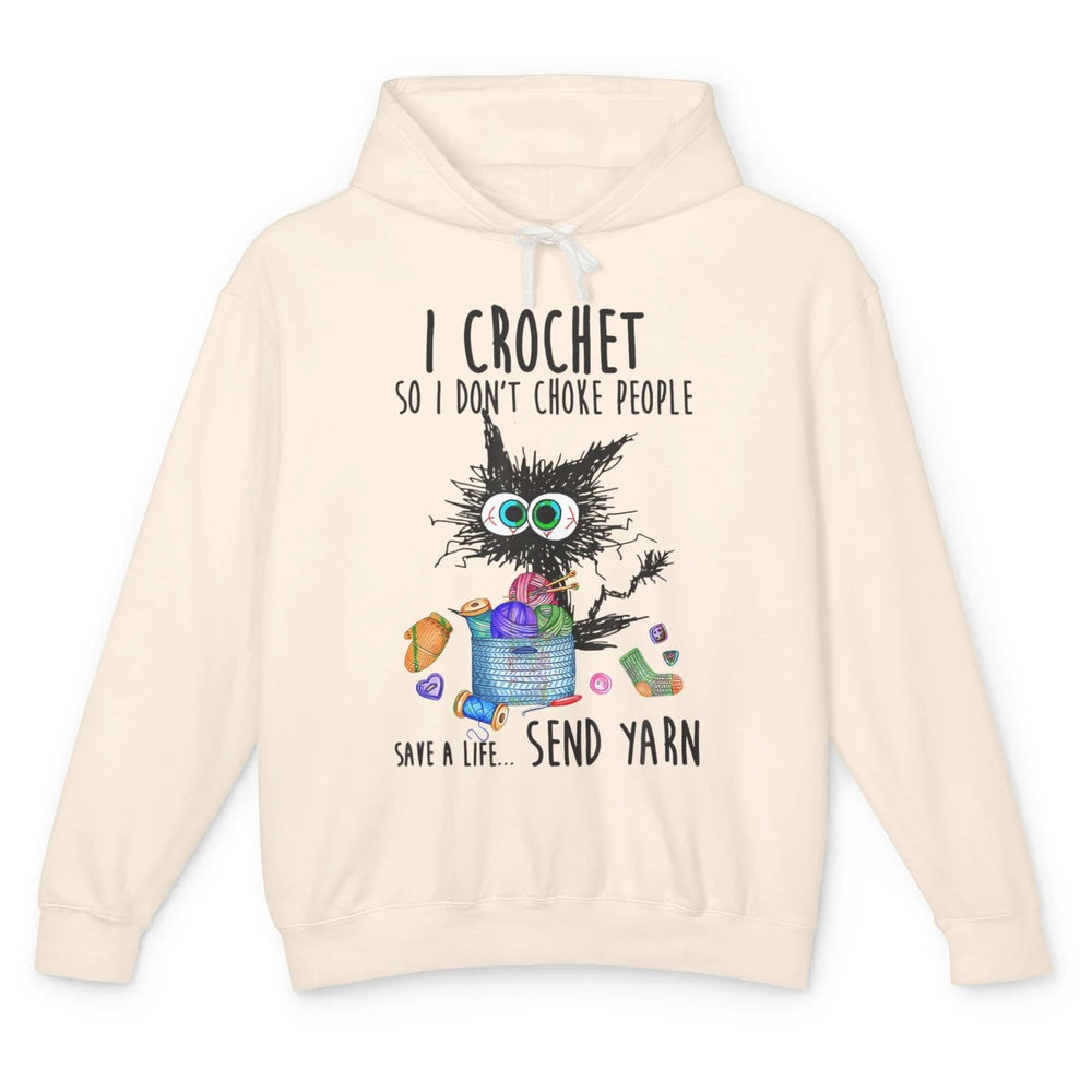 I Crochet So I Dont Choke People Cute Black Cat Knit Vintage Unisex Lightweight Hoodie