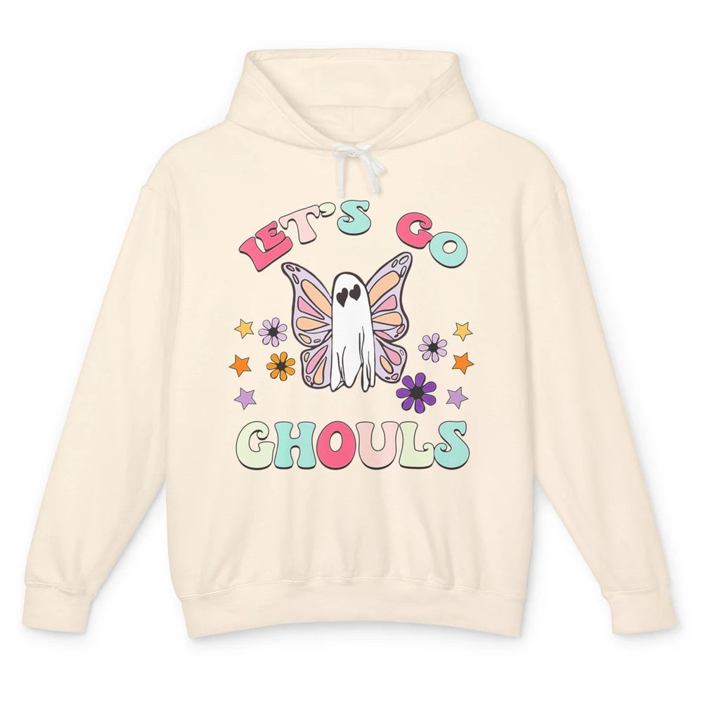 Groovy Let Go Ghouls Retro Floral Boo Spooky Ghost Halloween Unisex Lightweight Hoodie