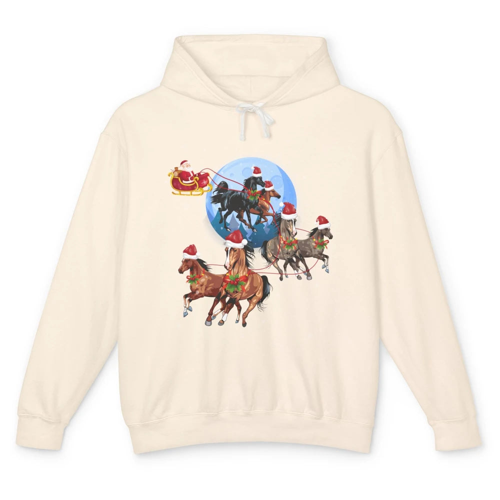 Merry Christmas Horse Drawn Sleigh Riding Santa Claus Xmas Unisex Lightweight Hoodie