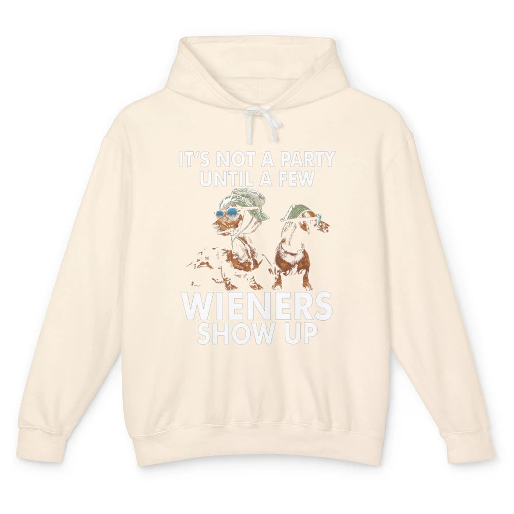 Funny Not Party Until Wieners Show Up Dachshund Dog Mom Pet Unisex Lightweight Hoodie