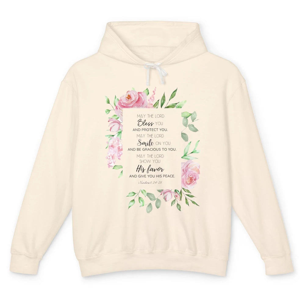 Floral Christian Belief May The Lord Bless You Bible Verse Unisex Lightweight Hoodie