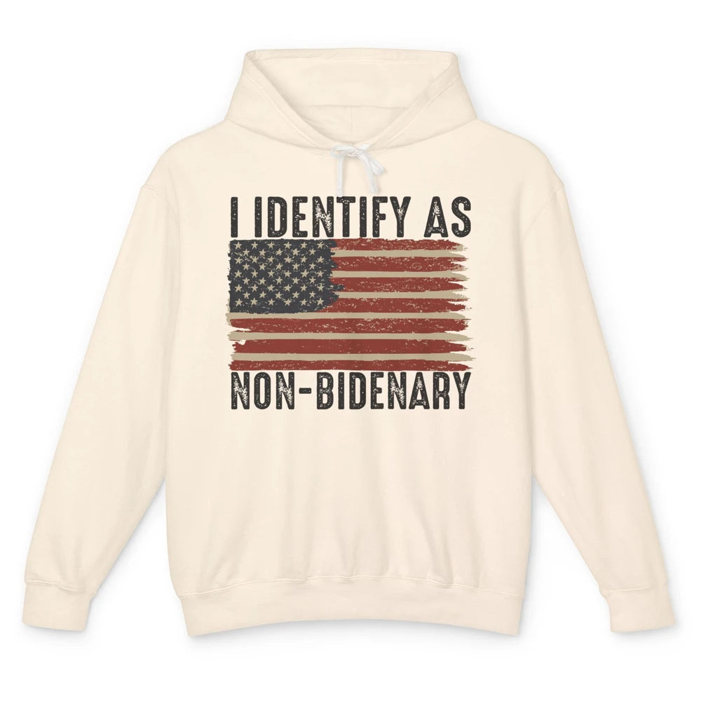 Funny I Identify As Non-Bidenary Anti Joe Biden US Flag Unisex Lightweight Hoodie