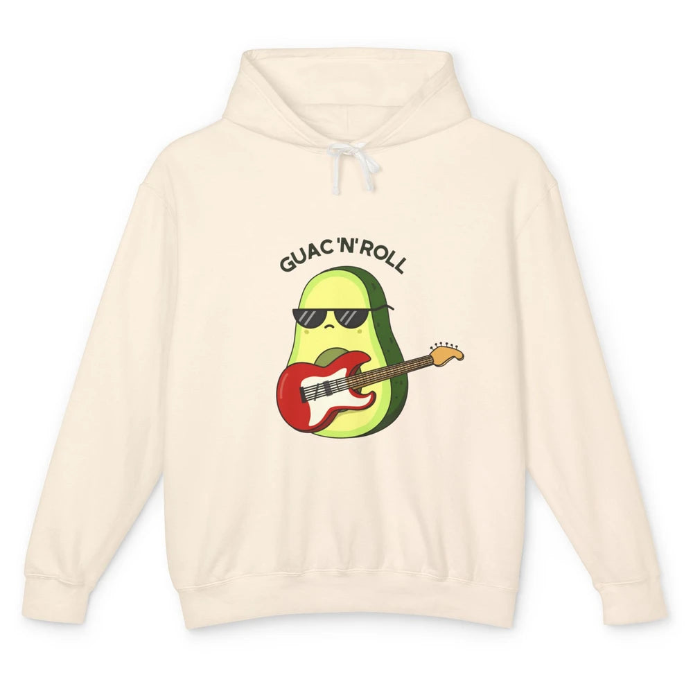 Guac N Roll Cute Rocker Rock Avocado Pun Electric Guitar Unisex Lightweight Hoodie