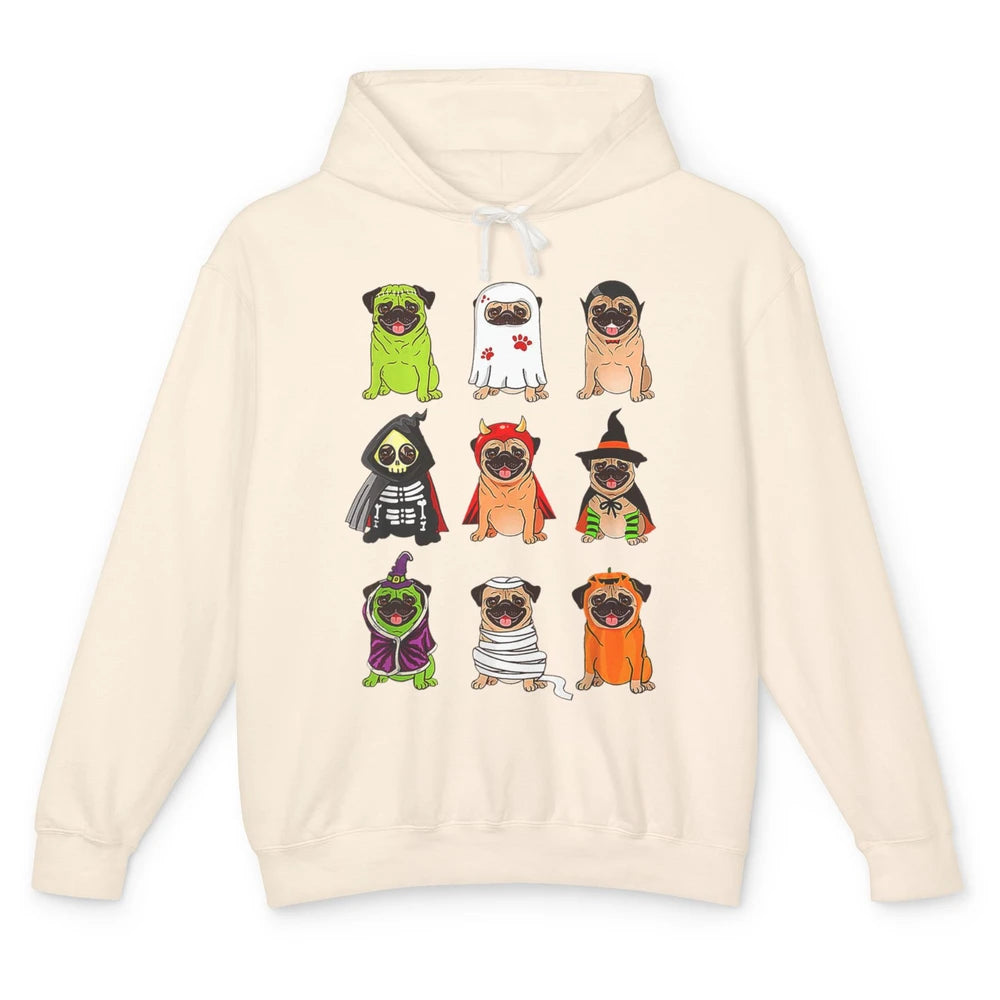 Cute Pug Dog Witch Ghost Boo Pumpkin Halloween Spooky Season Unisex Lightweight Hoodie