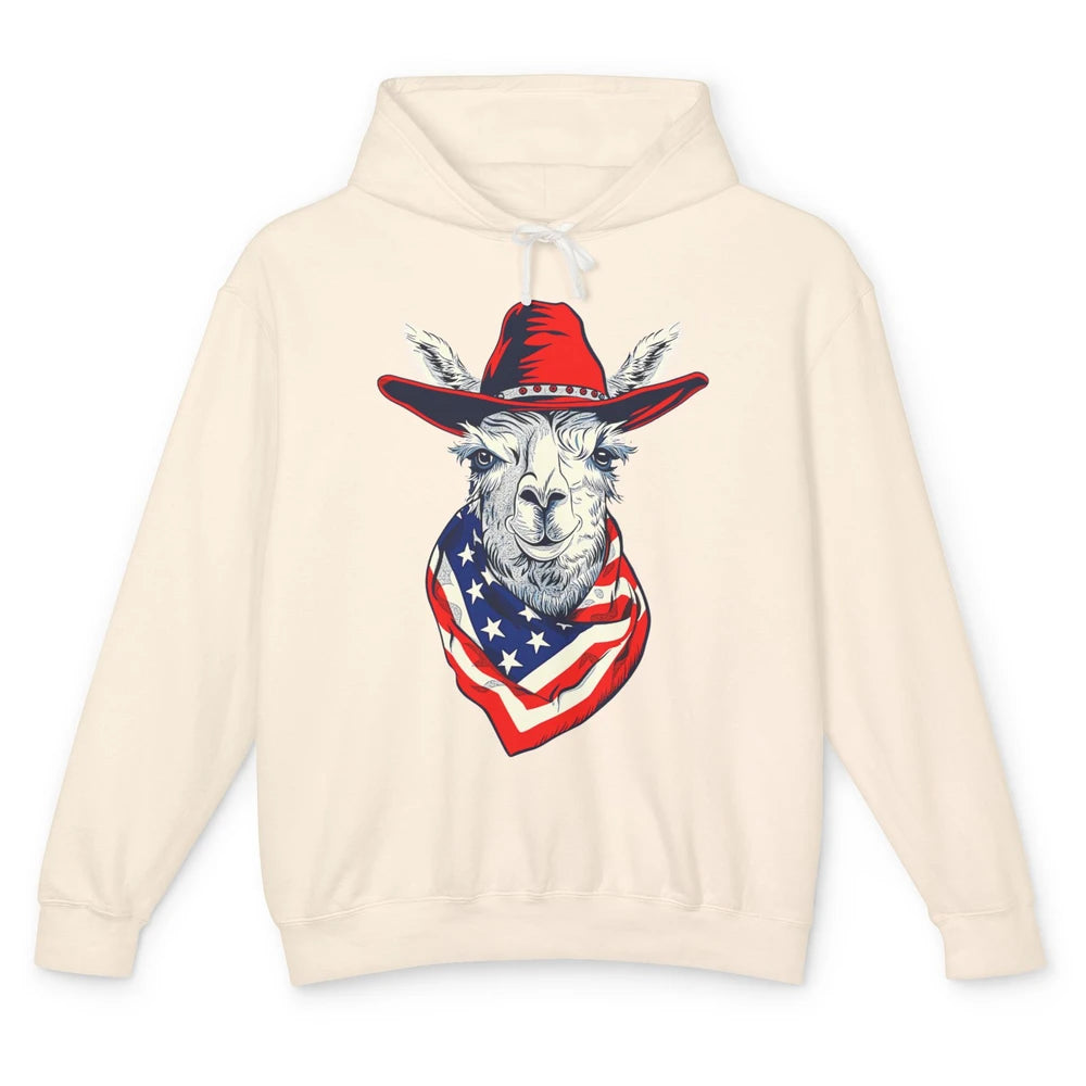 Funny Alpaca Cowboy Western Country Llama Rodeo USA Flag Retro Howdy Unisex Lightweight Hoodie