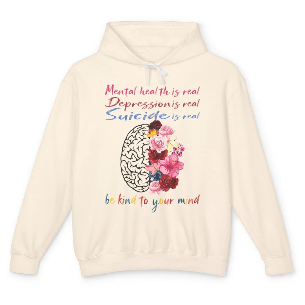 Be Kind To Your Mind Floral Brain Mental Health Awareness Unisex Lightweight Hoodie