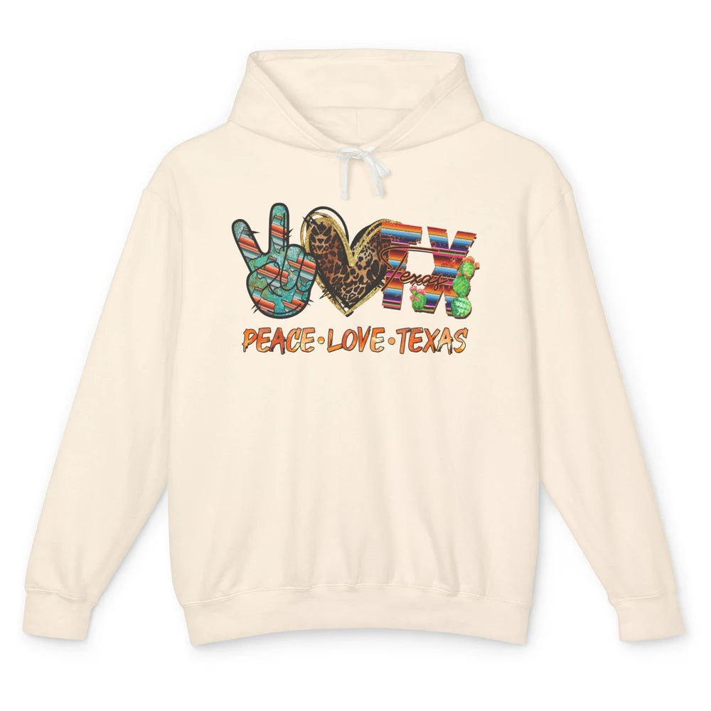 Retro Peace Love Texas Leopard Western Country Desert Cactus Unisex Lightweight Hoodie