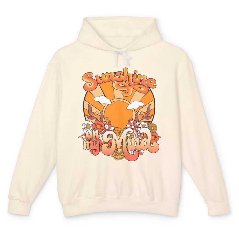 Retro Sunshine on my Mind Groovy Sunset Wildflowers Positive Unisex Lightweight Hoodie