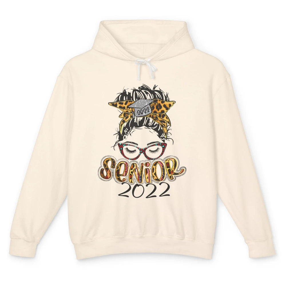 Senior 2022 Leopard Messy Bun Lady 2022 Graduation Gift Unisex Lightweight Hoodie