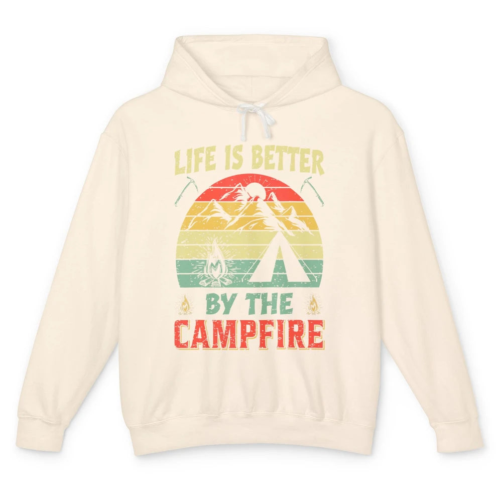 Retro Life Better By Campfire Happy Camp Nature Outdoor Camp Unisex Lightweight Hoodie