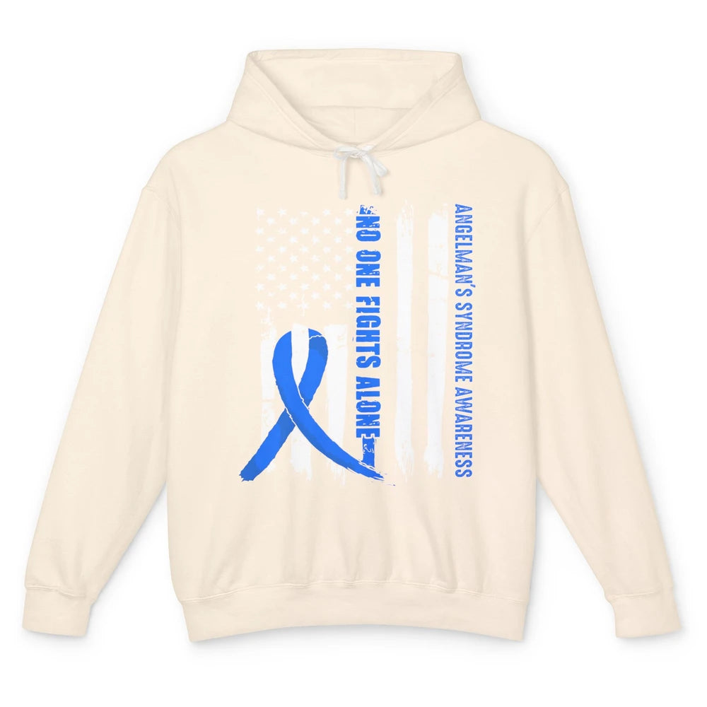 US Flag Angelman's Syndrome Blue Ribbon No One Fight Alone Unisex Lightweight Hoodie