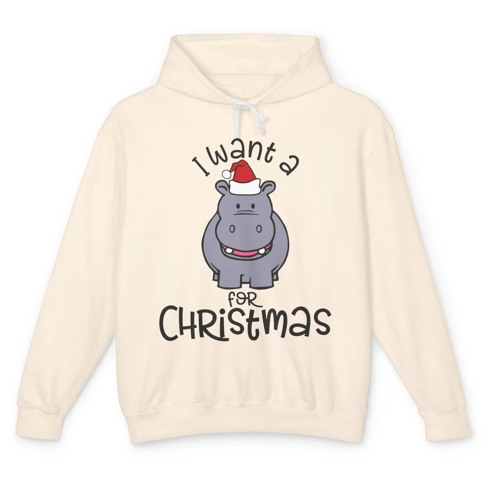 Funny I Want A Hippopotamus For Christmas Tree Hippo Santa Unisex Lightweight Hoodie