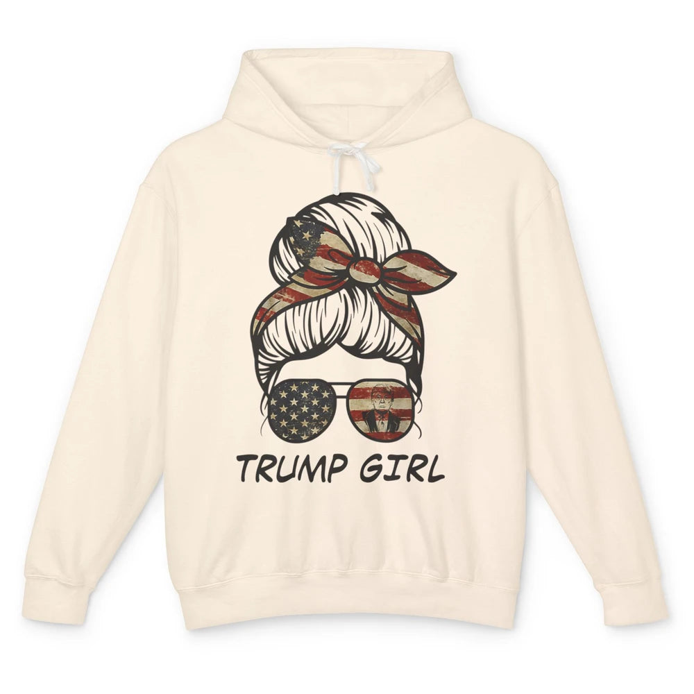 Funny Trump Girl Messy Hair Bun Vote 2024 Republican Choice Unisex Lightweight Hoodie