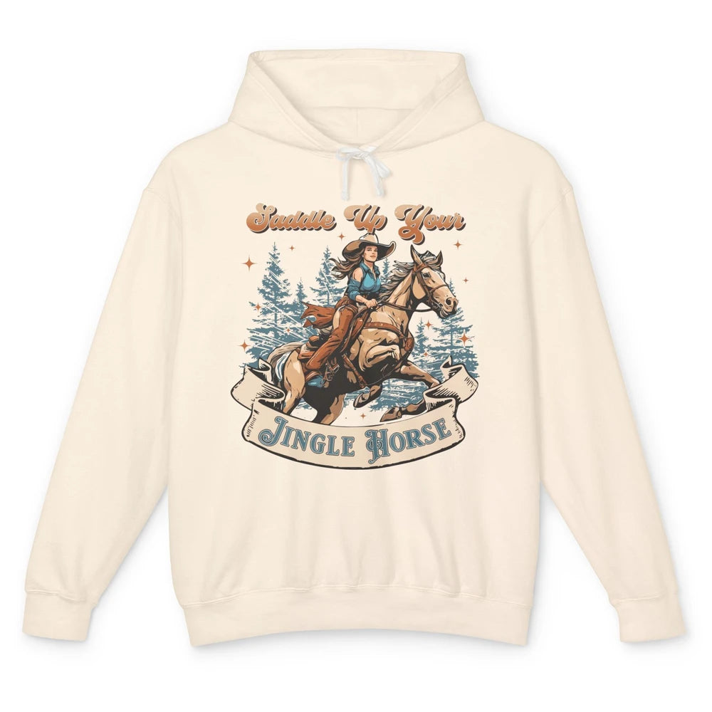 Retro Christmas Saddle Up Your Jingle Horse Bronco Cowgirl Unisex Lightweight Hoodie