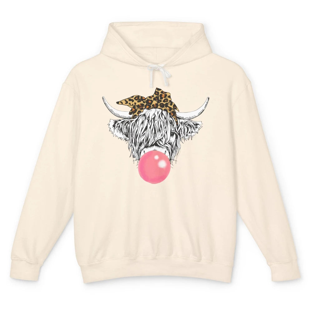 Highland Cow Leopard Bandana Bubble Gum Western Farm Animals Unisex Lightweight Hoodie