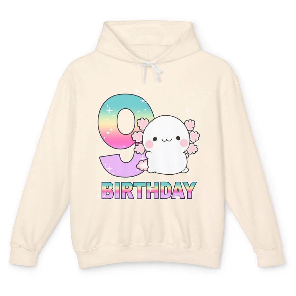 Cute Axolotl 9th Birthday Girl Boy 9 Years Old Birthday Gift Unisex Lightweight Hoodie