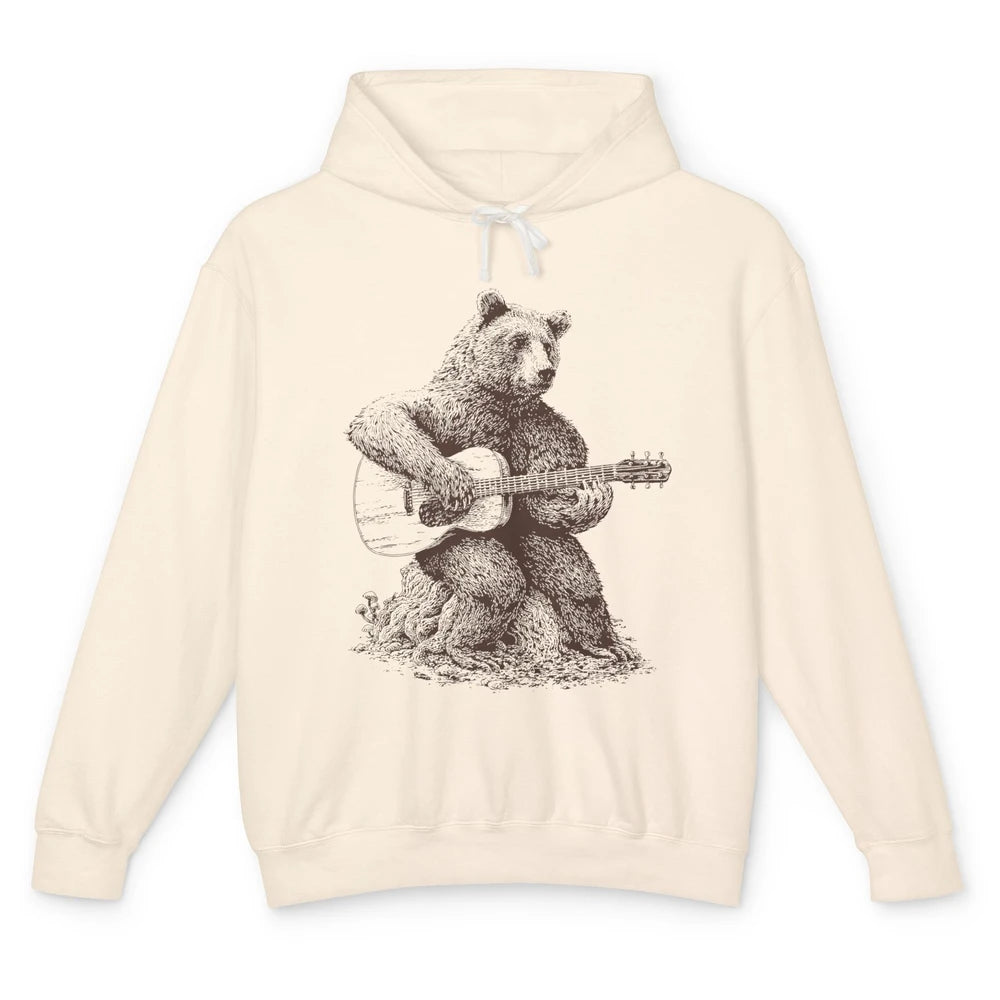 Retro Bear Playing Bass Guitar Bear Guitarist Music Lovers Unisex Lightweight Hoodie