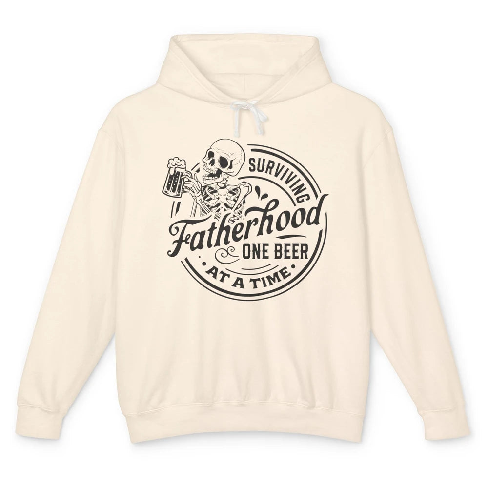 Skeleton Survive Fatherhood One Beer At A Time Fathers Day Unisex Lightweight Hoodie