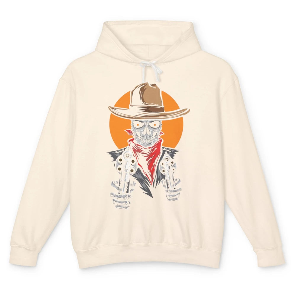 Retro West Wild Cowboy Skull Western Country Rodeo Skeleton Unisex Lightweight Hoodie