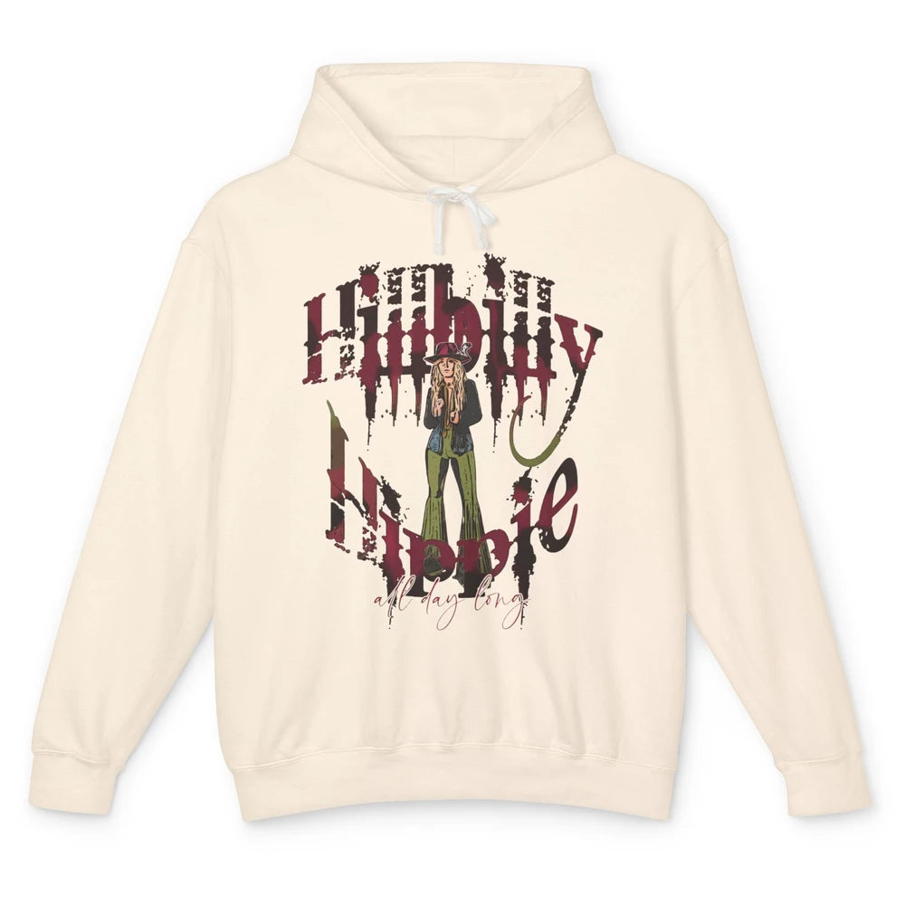 Retro Cowgirl Hillbilly Hippie All Day Long Western Country Unisex Lightweight Hoodie