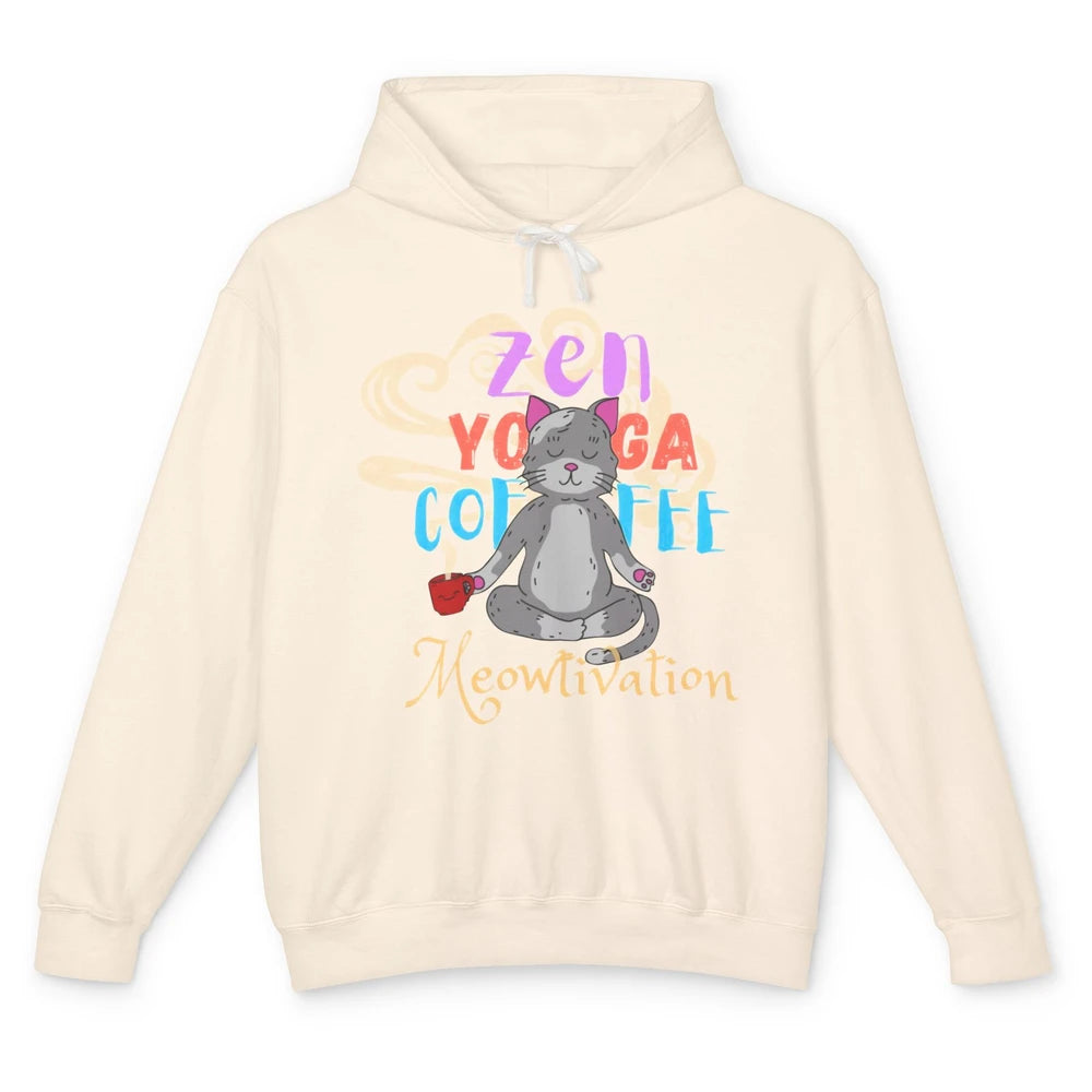 Cat Meditation Zen Yoga Coffee Cat Lovers Yoga Namaste Gift Unisex Lightweight Hoodie