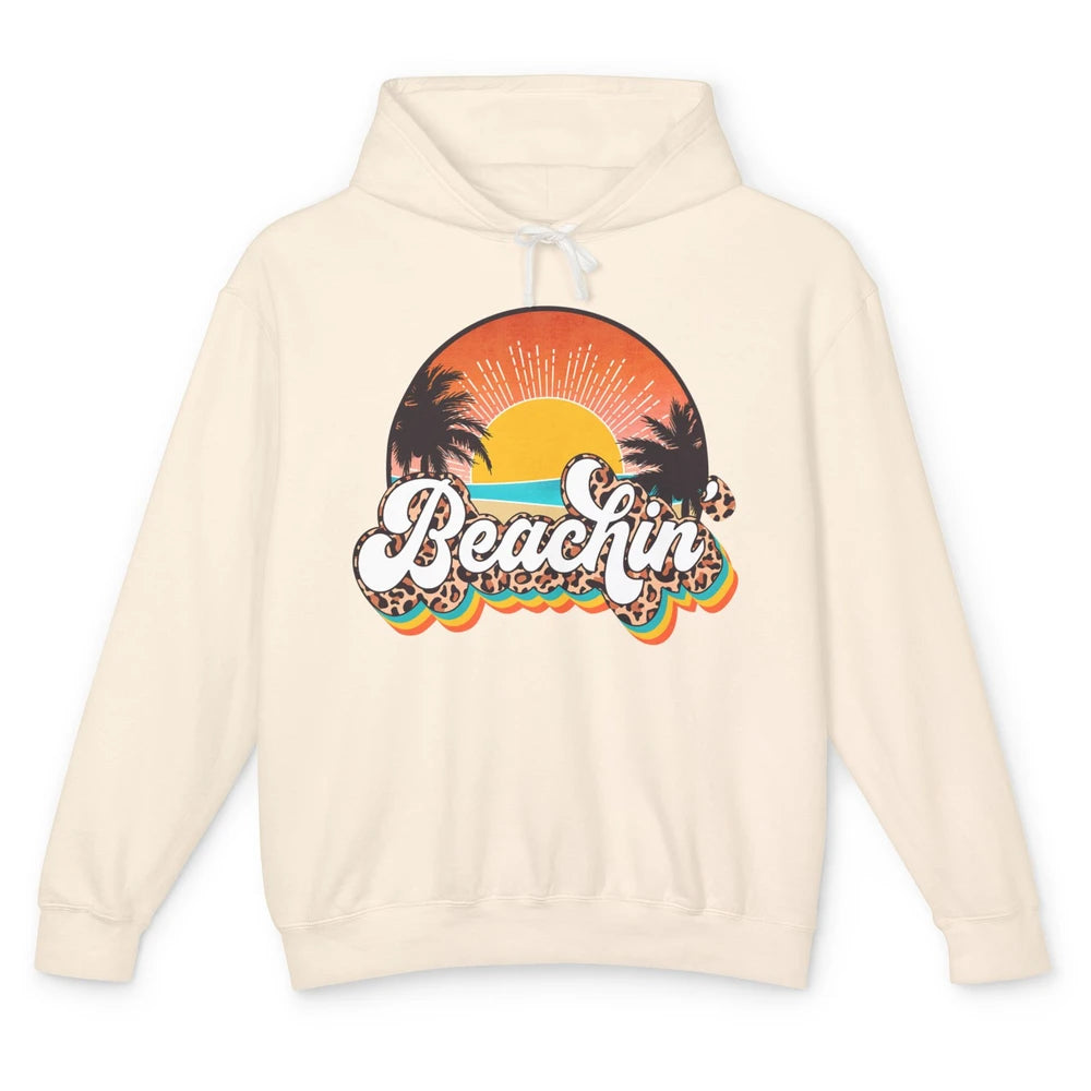 Beachin' Leopard Retro Summer Sunset Beach Lovers Vacation Unisex Lightweight Hoodie