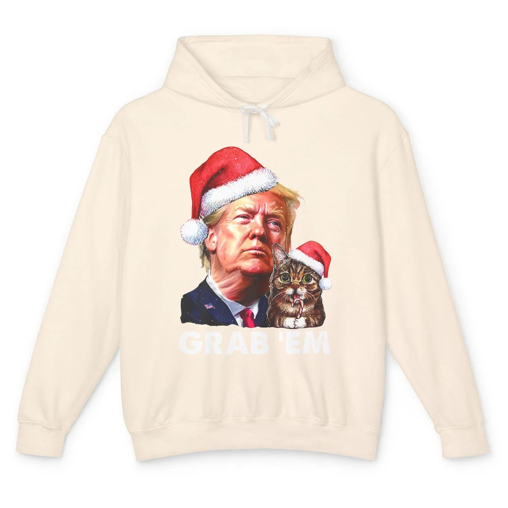 Funny Trump Cat Santa Grab' Em Trump Lovers Christmas Unisex Lightweight Hoodie