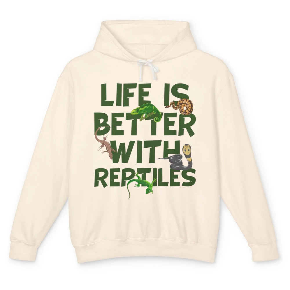 Life Is Better With Reptiles Lizard Gecko Snake Ophiology Unisex Lightweight Hoodie