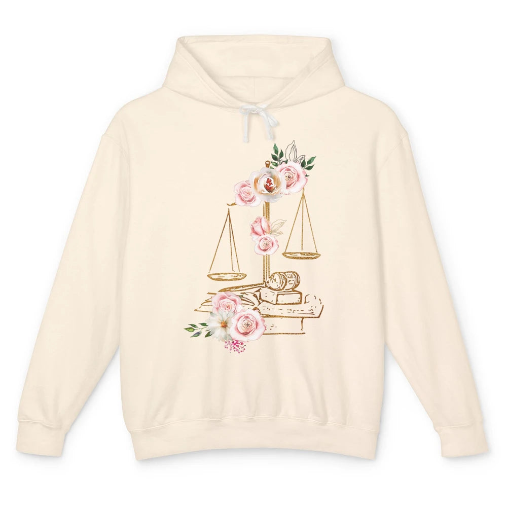 Floral Lawyer Office Scales Roses Justice Fair Law School Unisex Lightweight Hoodie