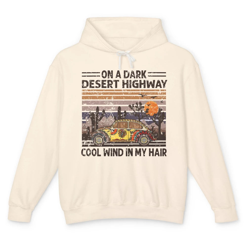 Vintage Hippie Car On A Dark Desert Highway Freedom Peace Unisex Lightweight Hoodie