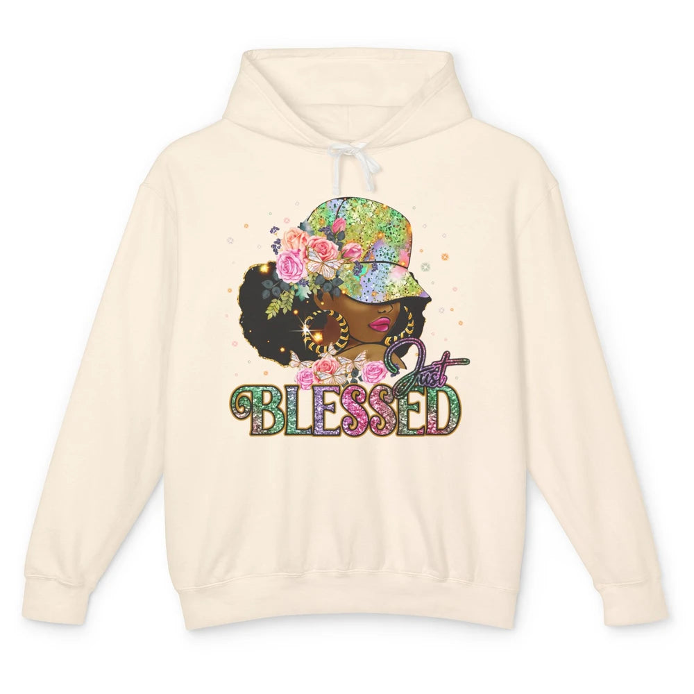 Floral Afro Black Girl Just Blessed Christian Afro American Unisex Lightweight Hoodie