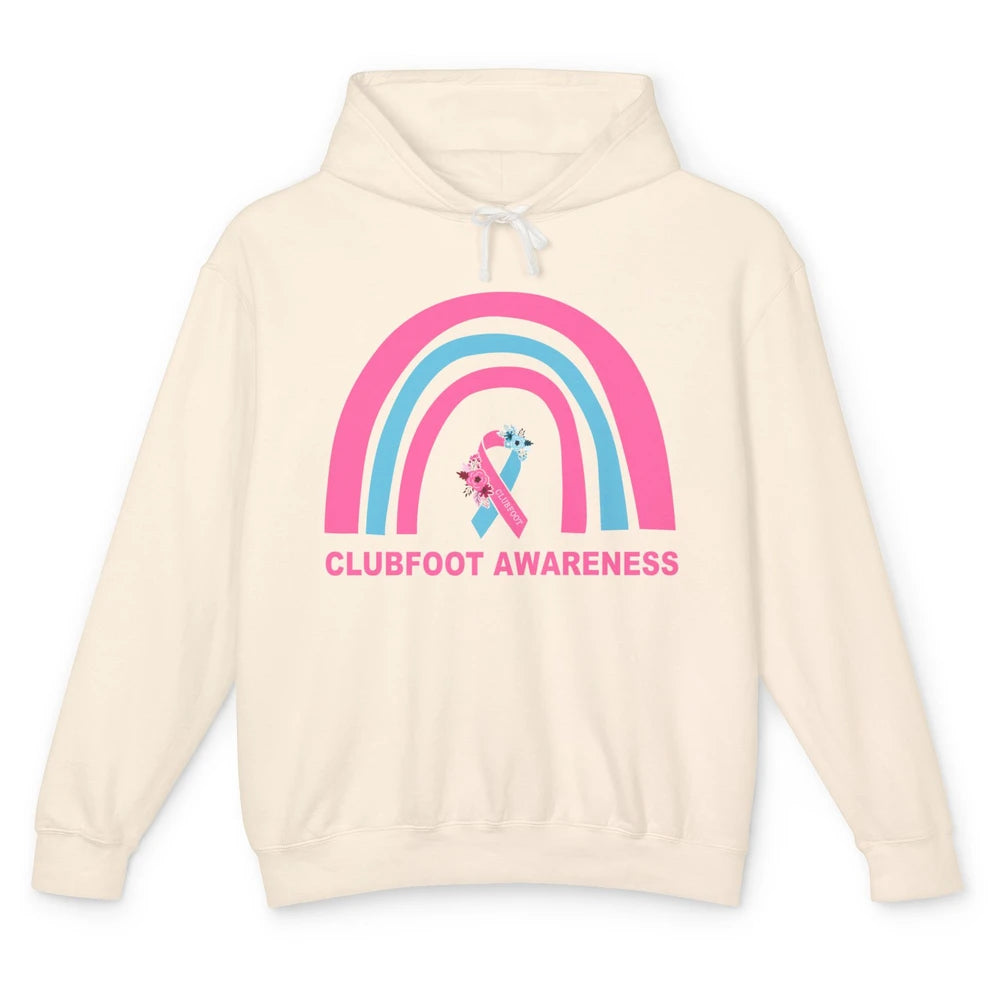 Clubfoot Awareness Support Pink Blue Ribbon Rainbow Unisex Lightweight Hoodie