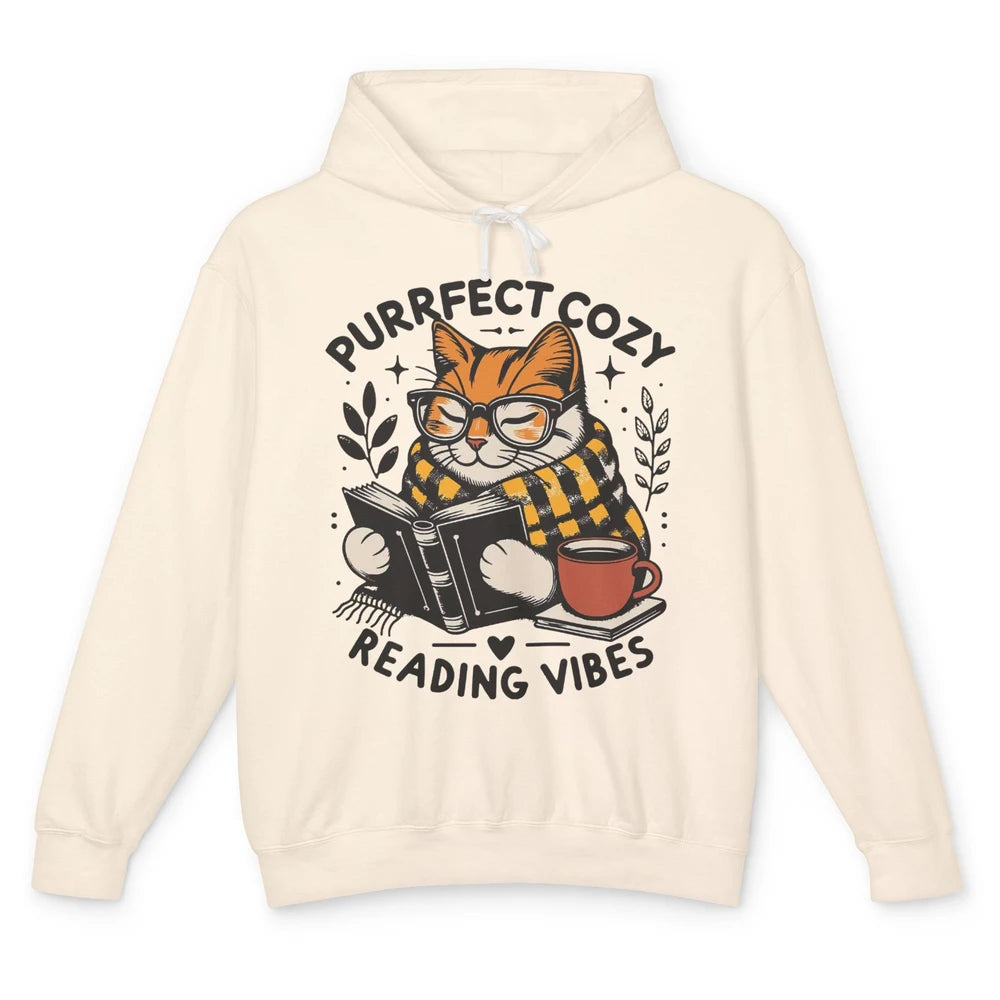 Funny Bookish Cat Purrfect Cozy Reading Vibes Winter Reading Unisex Lightweight Hoodie