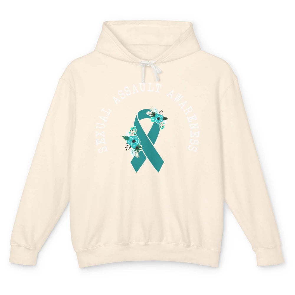 Sexual Assault Awareness Floral Teal Ribbon Awareness Gift Unisex Lightweight Hoodie