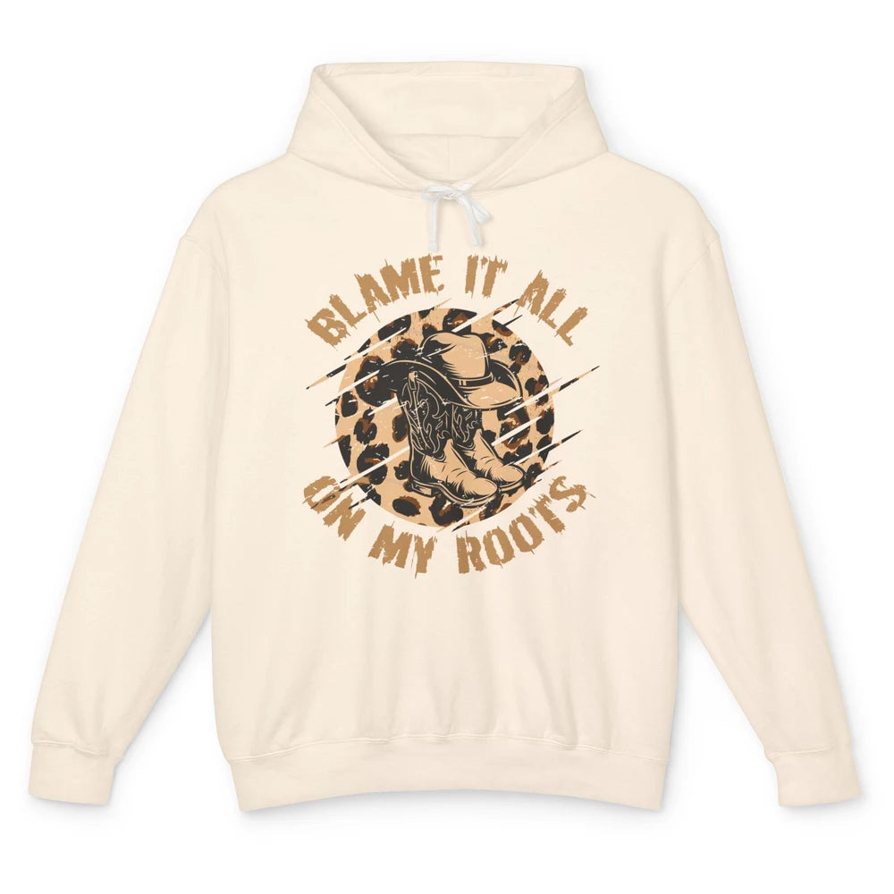 Retro Leopard Cowboy Boots Blame It On My Roots Western Girl Unisex Lightweight Hoodie