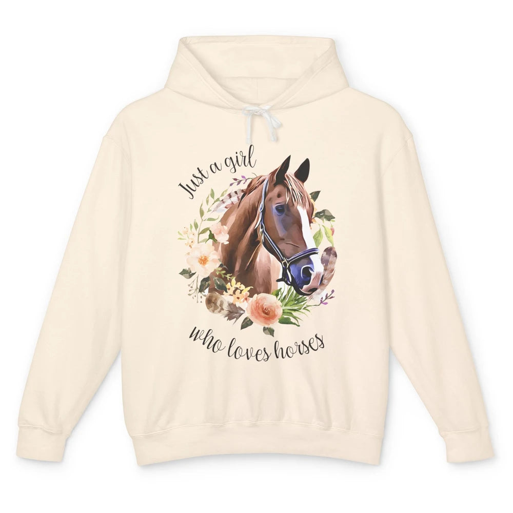 Just Girl Loves Horses Floral Wildflower Farm Animal Western Unisex Lightweight Hoodie