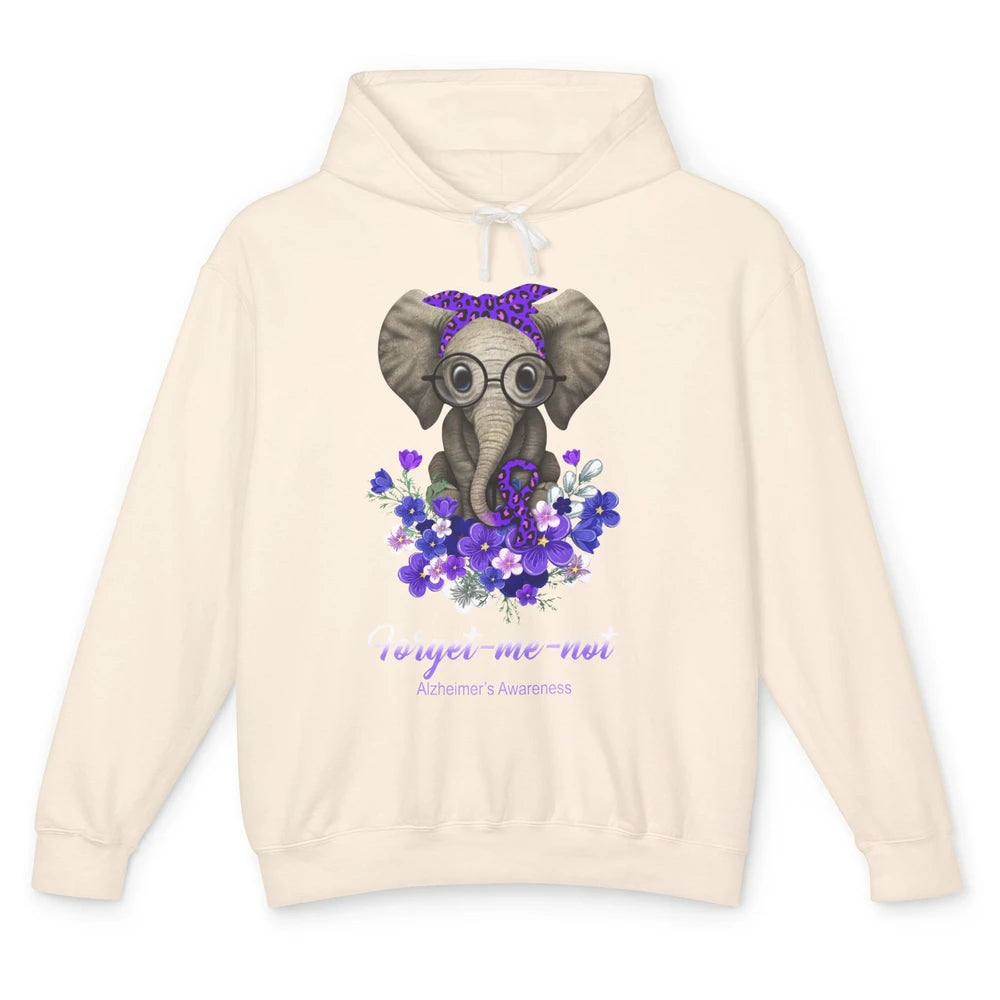 Alzheimer Awareness Purple Ribbon Elephant Forget Me Not Unisex Lightweight Hoodie