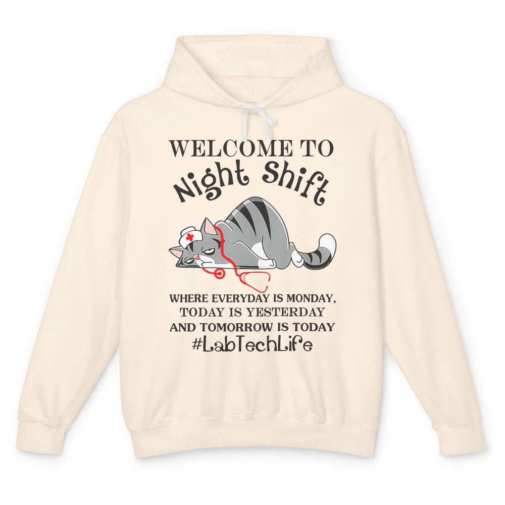 Funny Welcome To Night Shift Cat Lab Tech Medical Laboratory Unisex Lightweight Hoodie