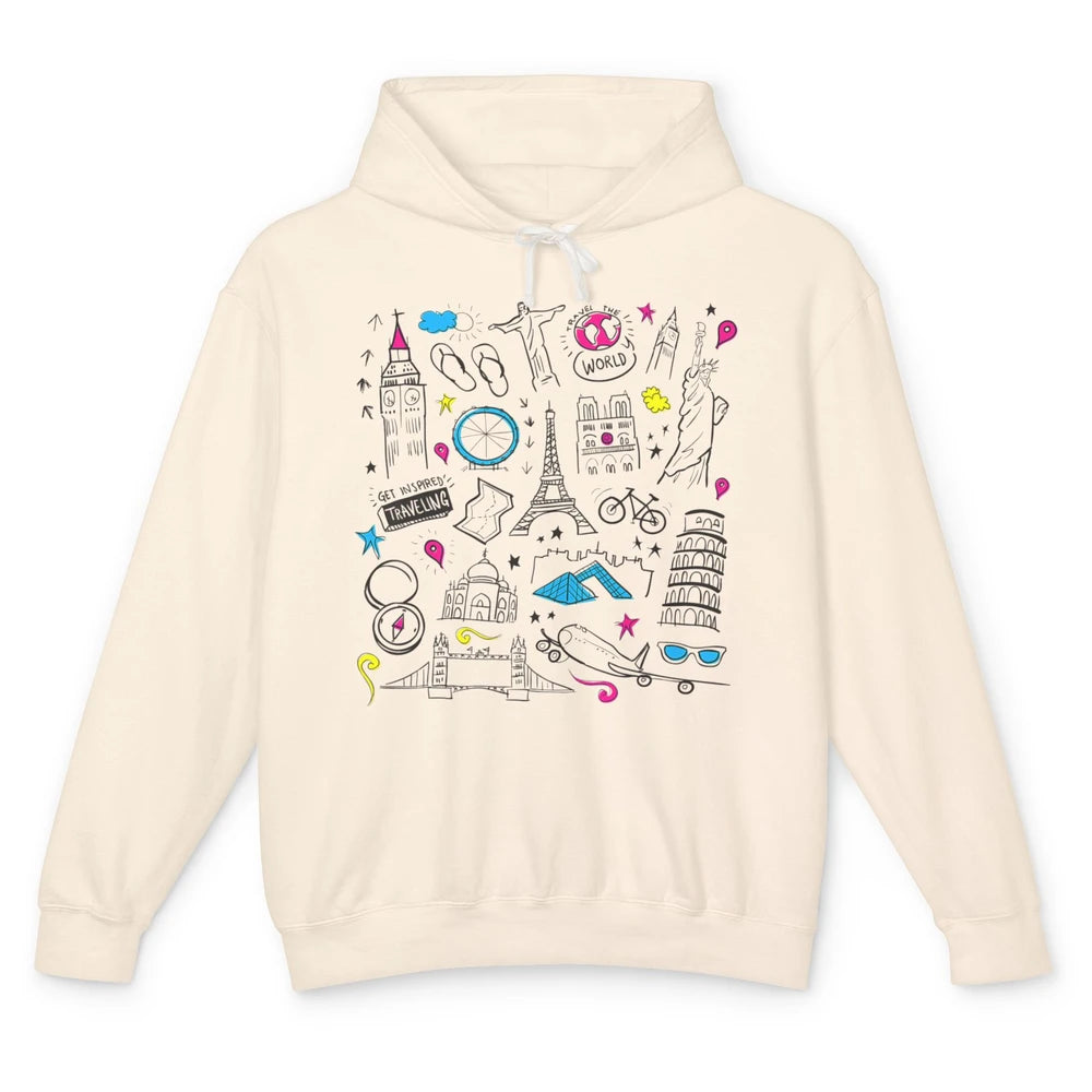 Cute Travel The World Backpacking Summer Break Paris Doodles Unisex Lightweight Hoodie