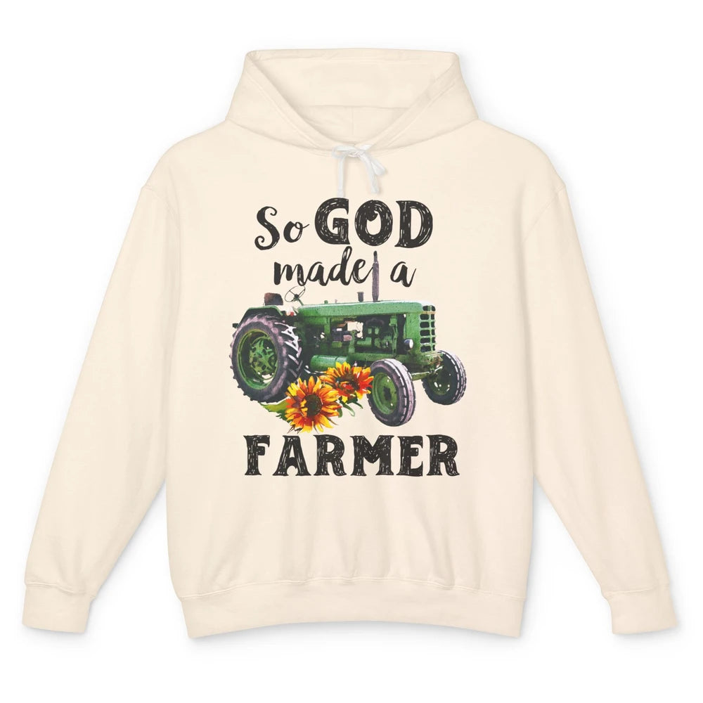 Vintage Retro Tractor God Made A Farmer Proud Farmer Farming Unisex Lightweight Hoodie