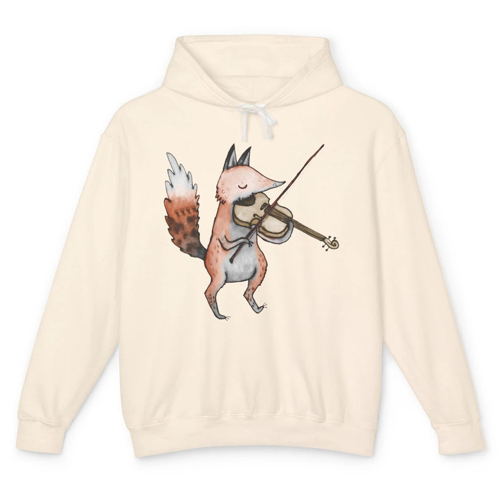 Vintage Fox Playing Violin Funny Violinist Musician Gift Unisex Lightweight Hoodie