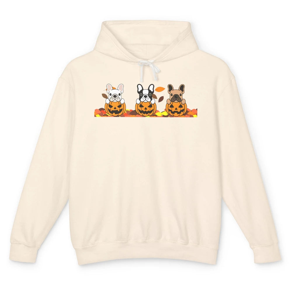 Frenchie Pumpkin Halloween French Bulldog Fall Dog Lovers Unisex Lightweight Hoodie