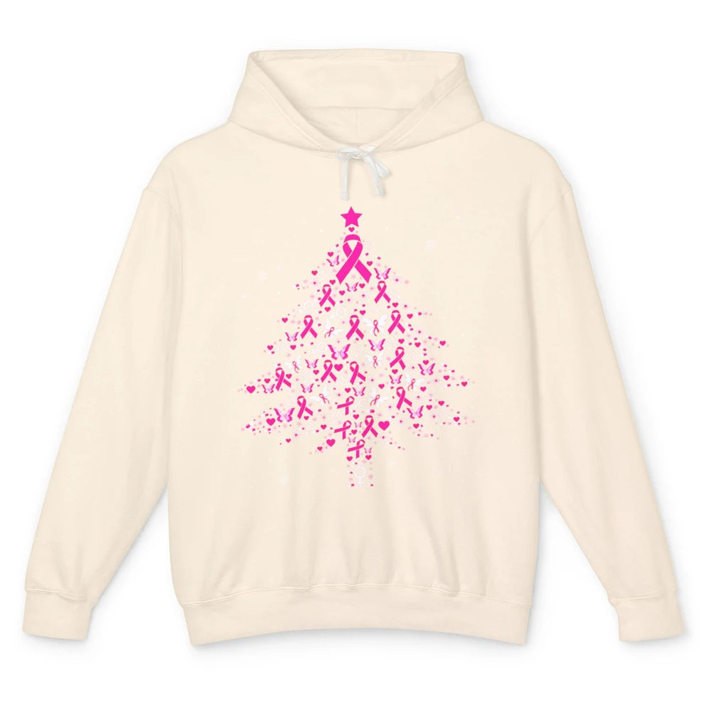 Breast Cancer Pink Ribbon Xmas Tree Breast Cancer Christmas Unisex Lightweight Hoodie