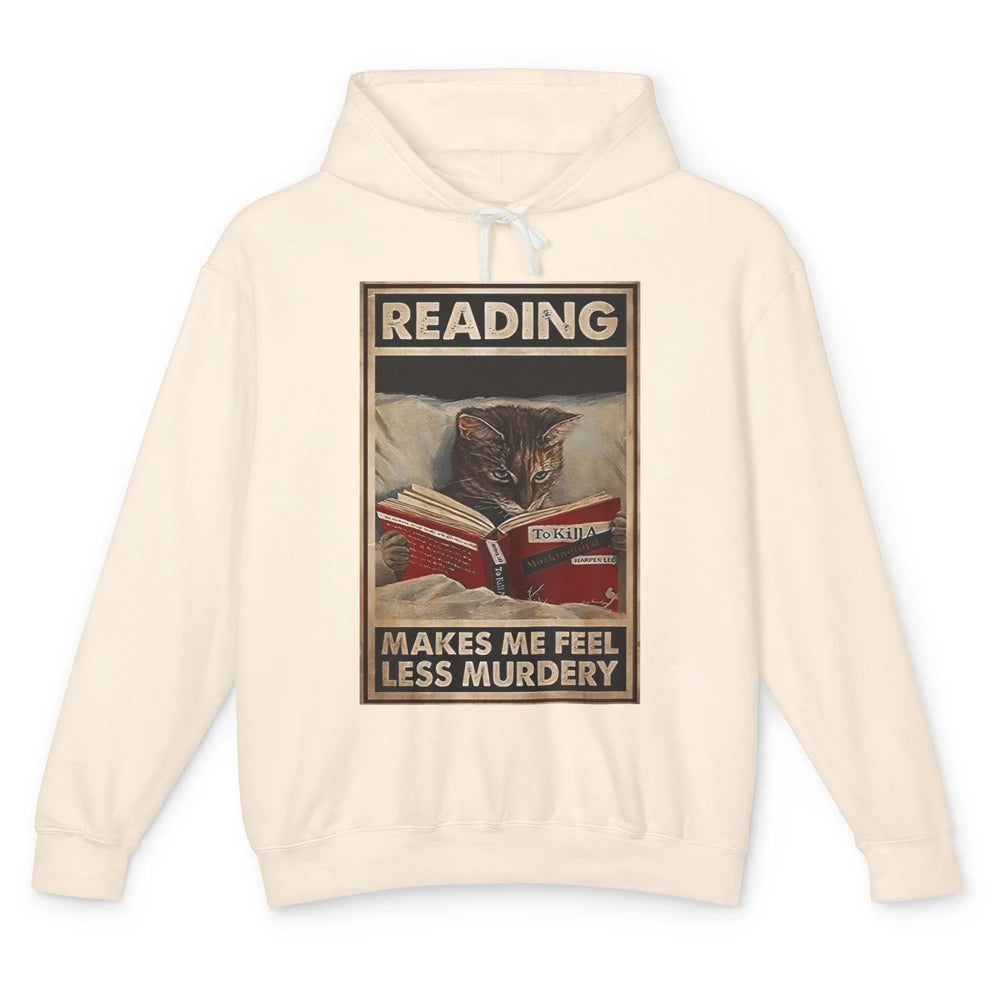 Retro Cat Reading Makes Me Feel Less Murdery Book Readers Unisex Lightweight Hoodie