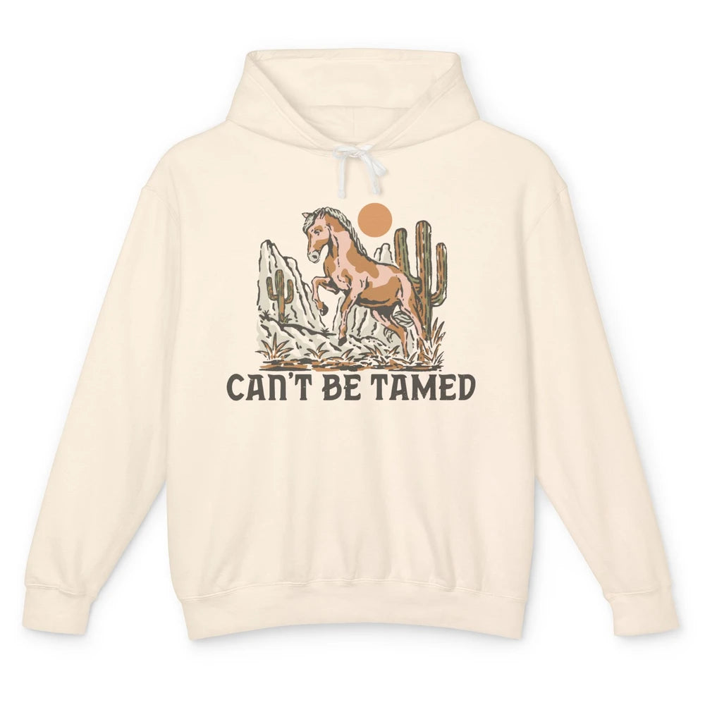 Retro Horse Desert Cactus Sunset Can't Be Tamed Western Unisex Lightweight Hoodie