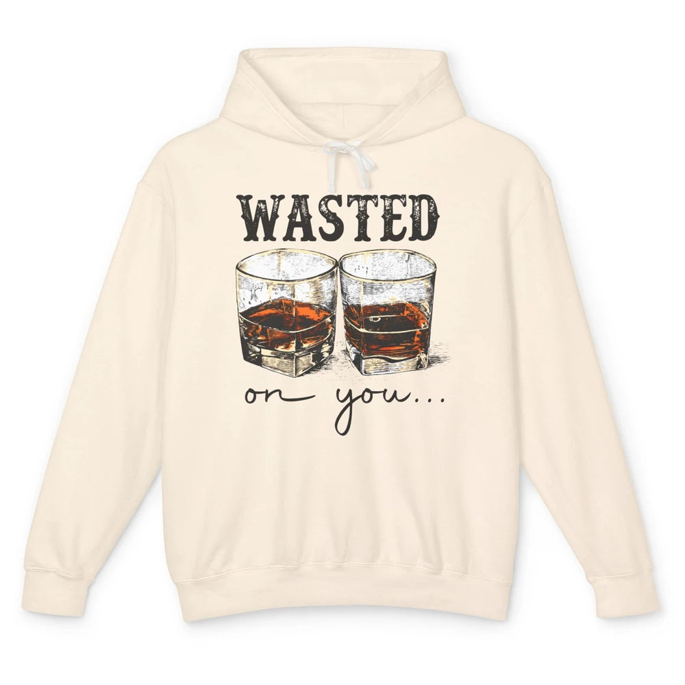 Retro Whiskey Wasted On You Western Country Cowboy Gift Unisex Lightweight Hoodie