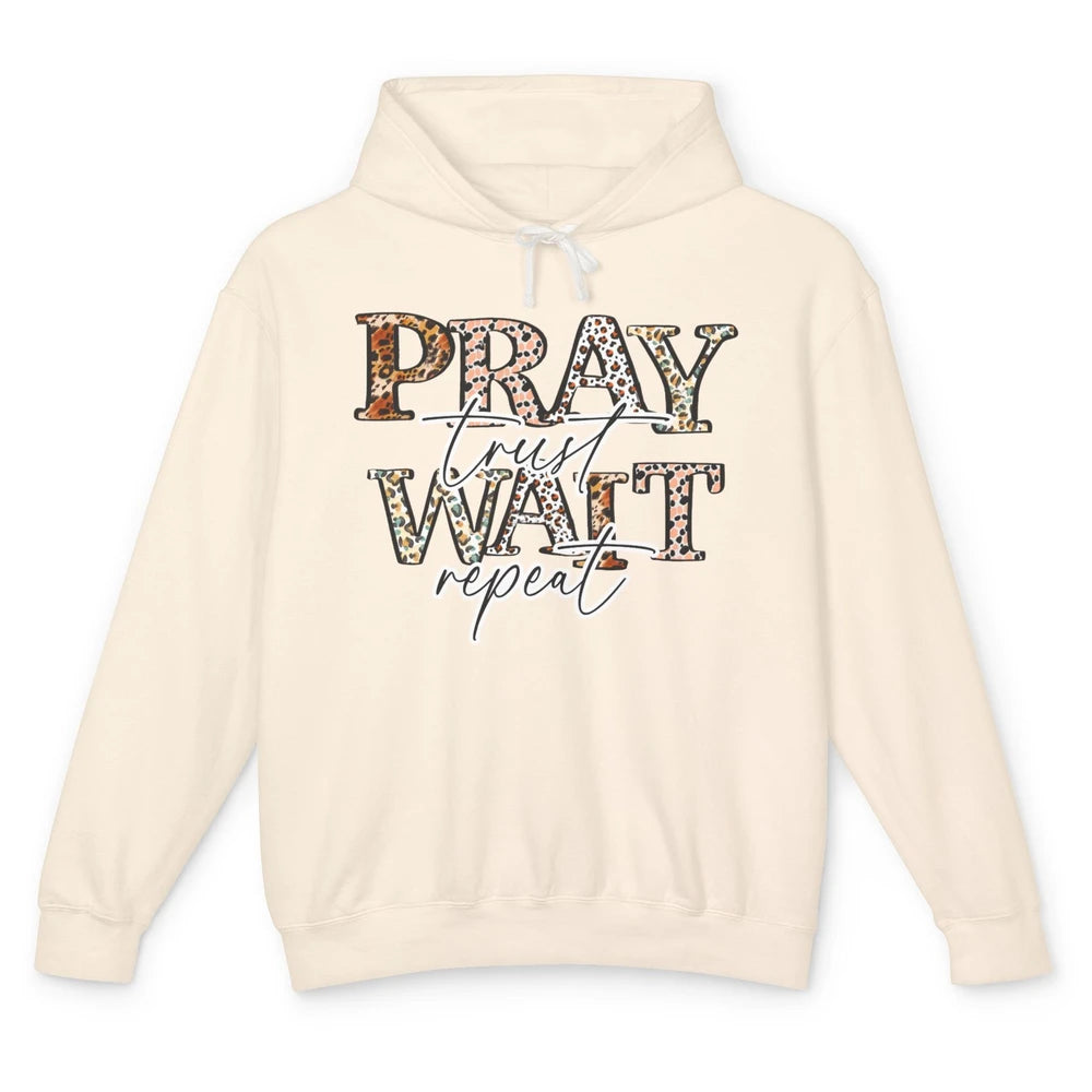 Leopard Pray Trust Wait Repeat Christian Faith Religious Unisex Lightweight Hoodie