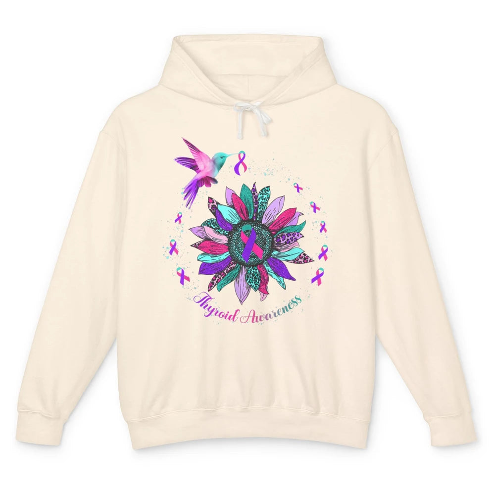 Hummingbird Sunflower Teal Ribbon Warrior Thyroid Cancer Unisex Lightweight Hoodie