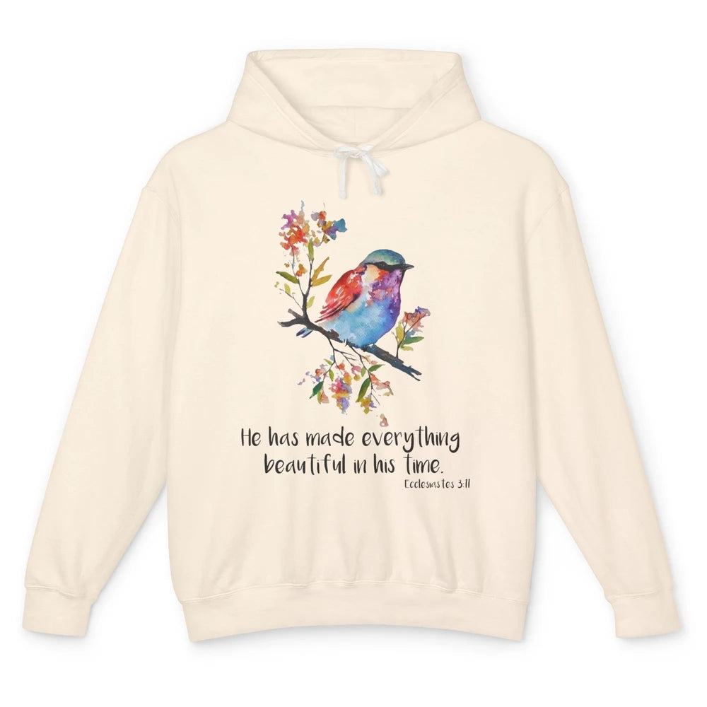 Bird Christian He Has Made Everything Beautiful Bible Verse Unisex Lightweight Hoodie